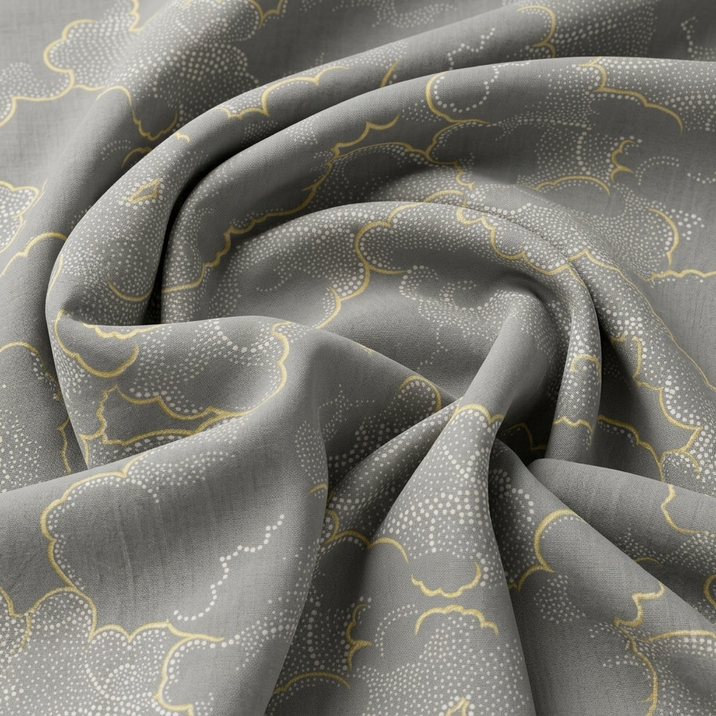 Swirled Foil Print Grey Foil Print Cotton Fabric
