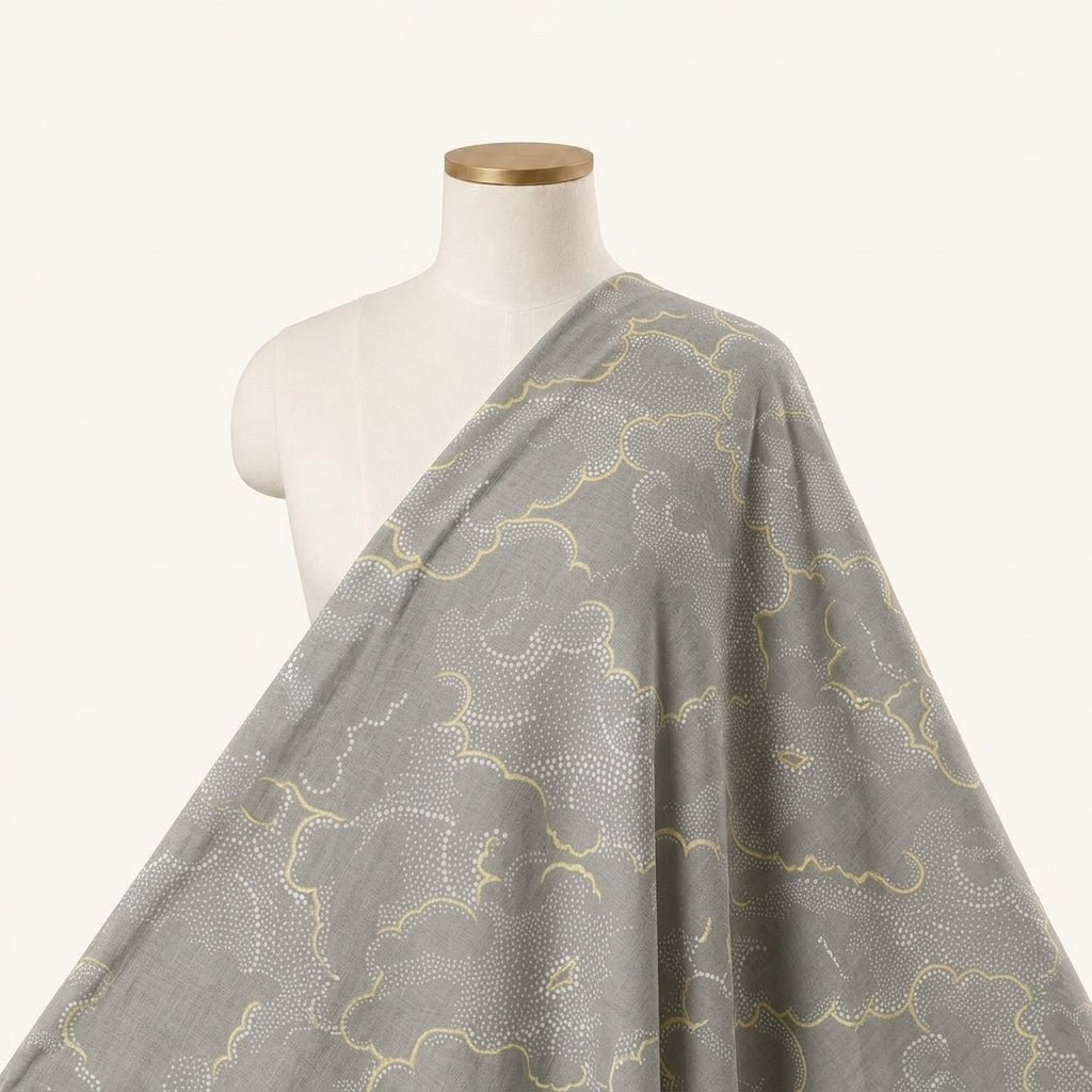 Foil Print Grey Foil Print Cotton Fabric Draped as a saree
