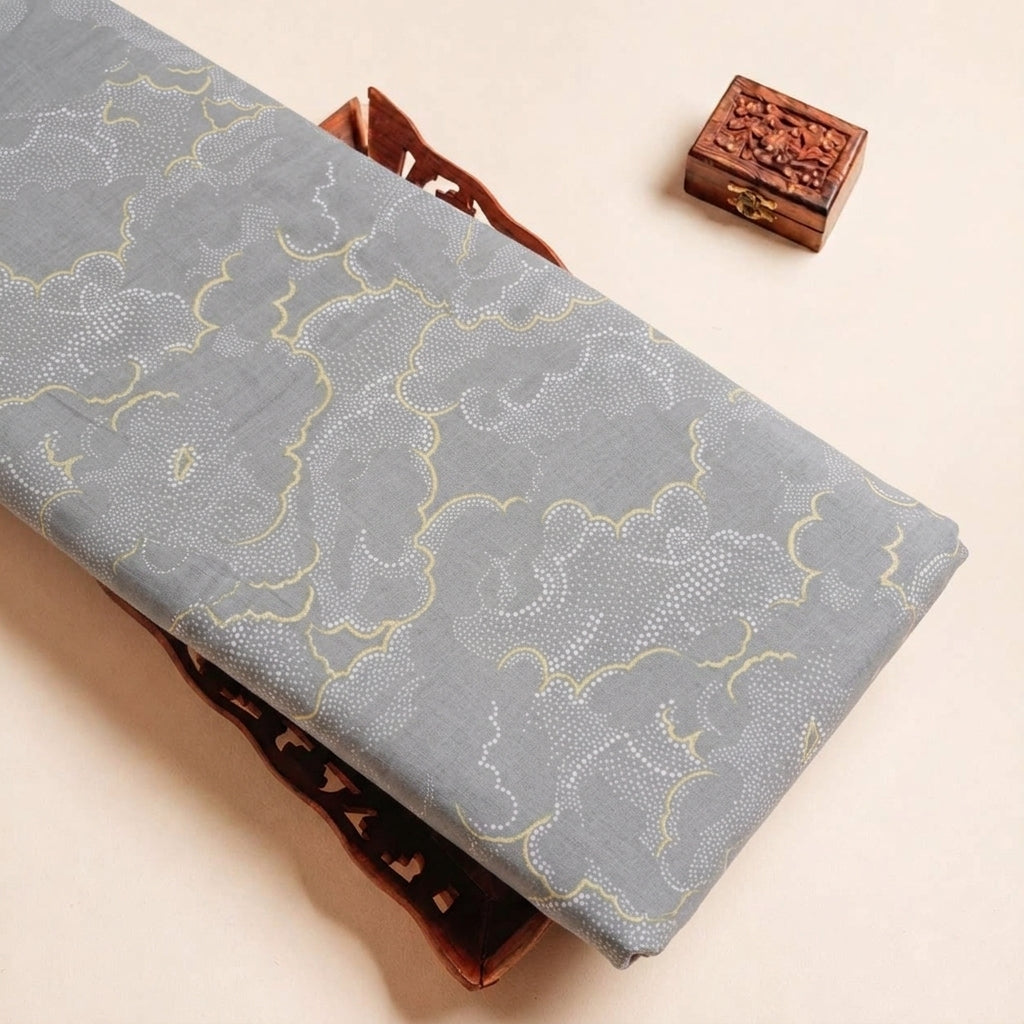 Folded Grey Foil Print Cotton Fabric Highlighting and Texture