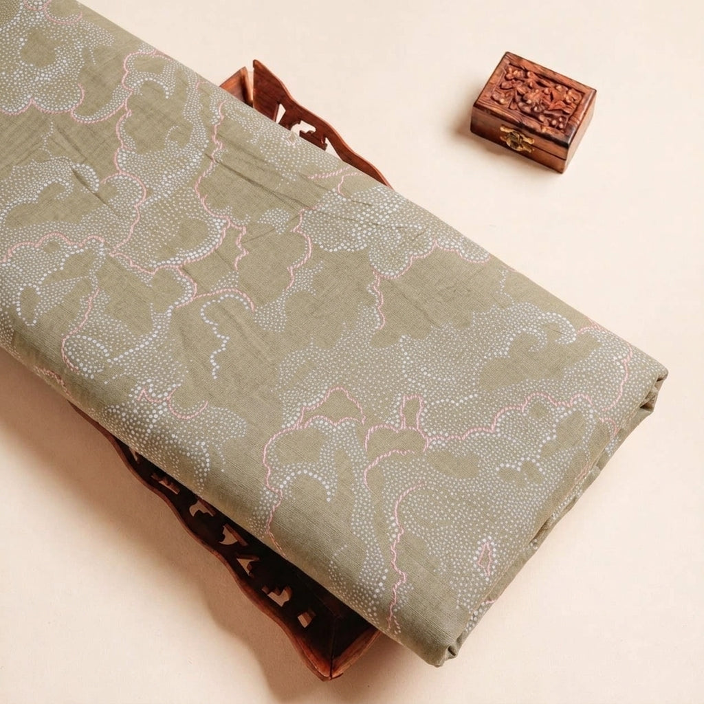 Folded Green Foil Print Cotton Fabric Highlighting and Texture