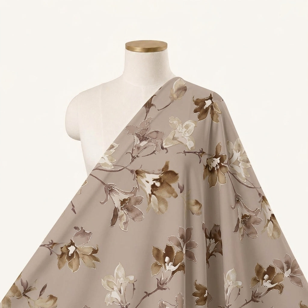 Foil Print Beige Foil Print Cotton Fabric Draped as a saree