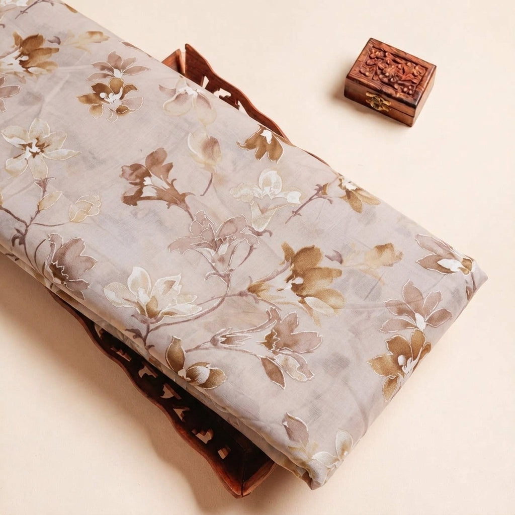 Folded Beige Foil Print Cotton Fabric Highlighting and Texture