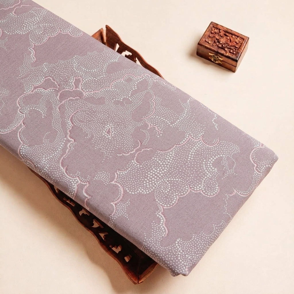 Folded Light Muave Foil Print Cotton Fabric Highlighting and Texture