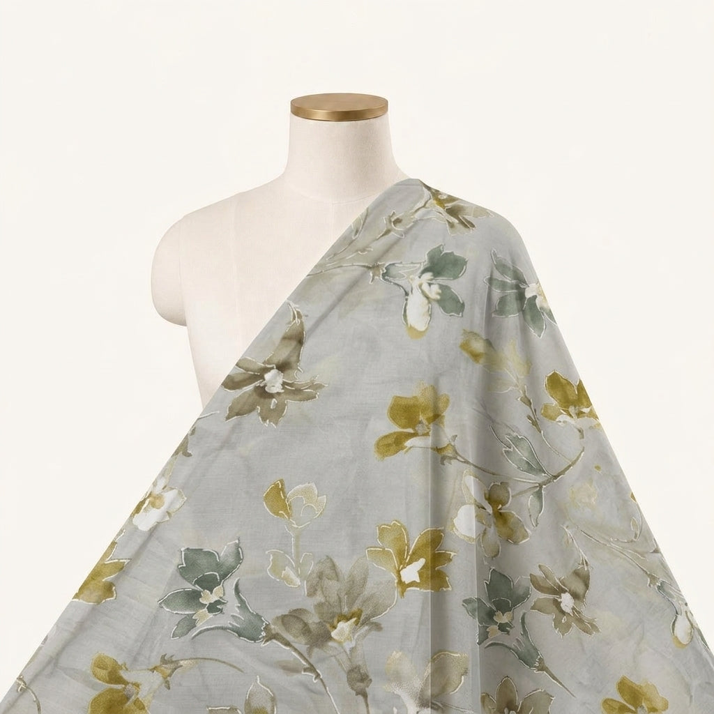 Foil Print Grey Foil Print Cotton Fabric Draped as a saree