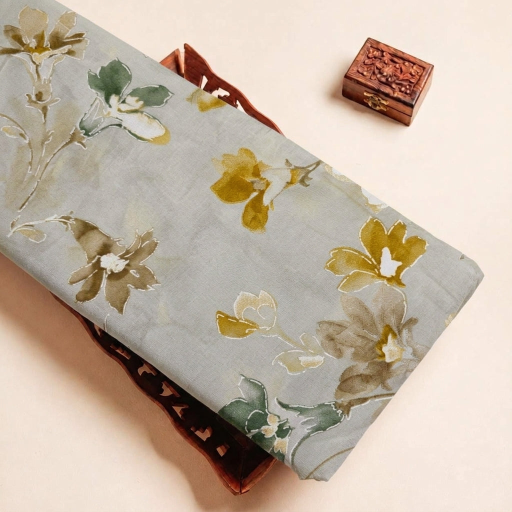 Folded Grey Foil Print Cotton Fabric Highlighting and Texture