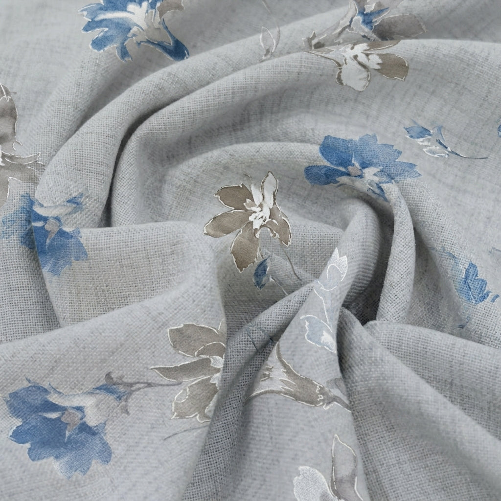 Swirled Foil Print Ash Blue Foil Print Cotton Fabric
