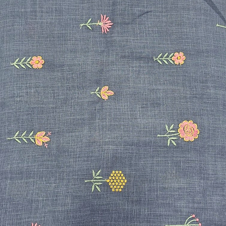 Floral Embroidery Linen Fabric - EA5012 - Flat Fabric
