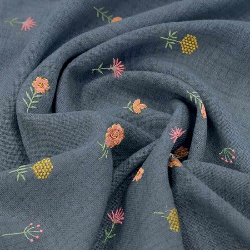 Floral Embroidery Linen Fabric - EA5012 - Swirl