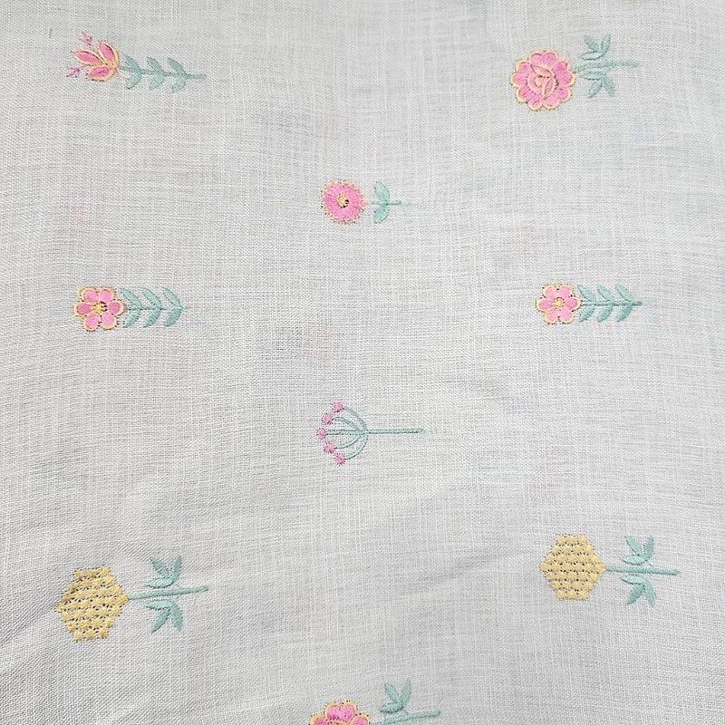 Floral Embroidery Linen Fabric - EA5013 - Flat Fabric