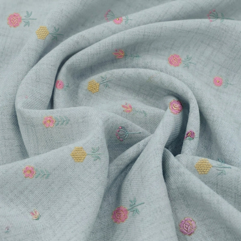 Floral Embroidery Linen Fabric - EA5013 - Swirl