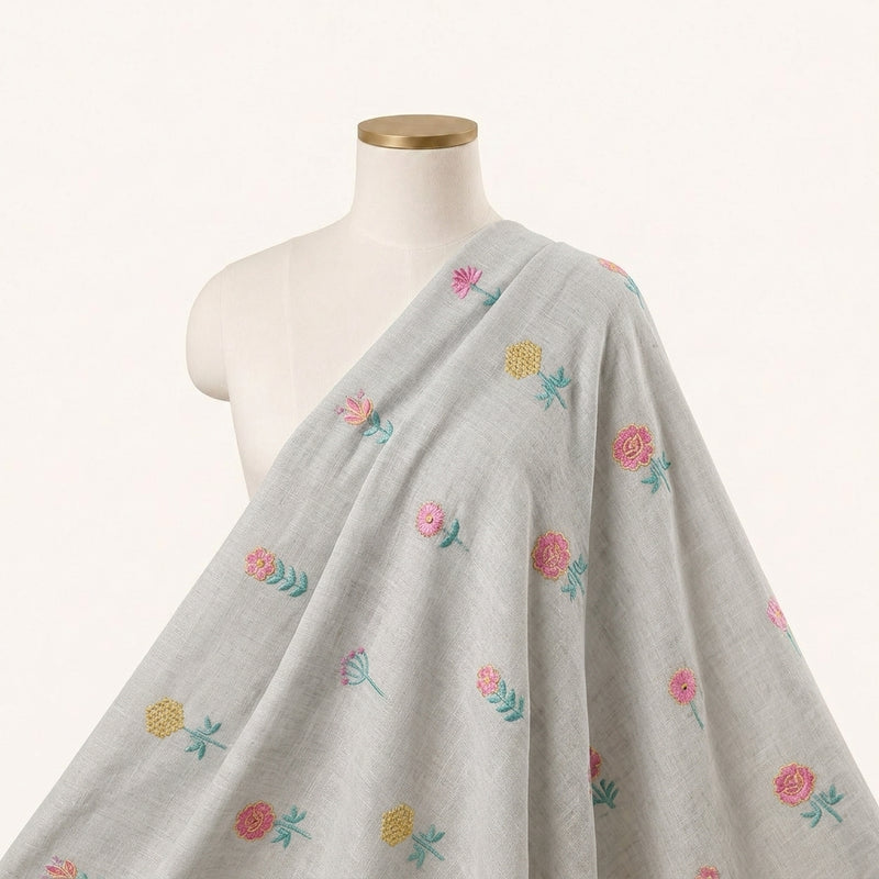 Floral Embroidery Linen Fabric - EA5013 - Saree Drape