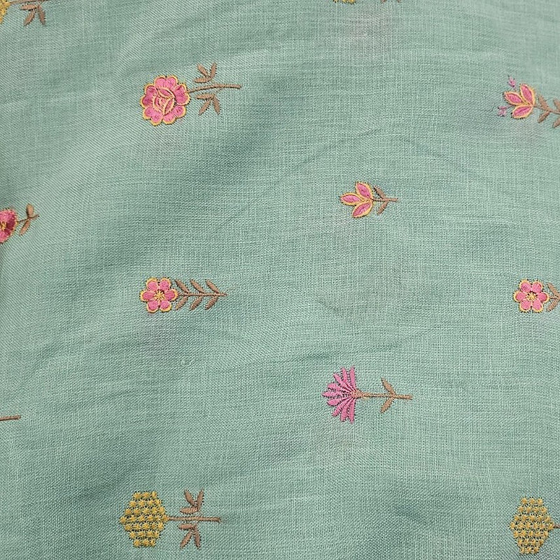 Floral Embroidery Linen Fabric - EA5014 - Flat Fabric