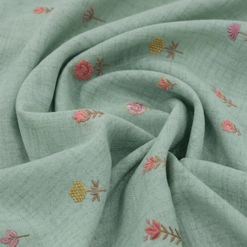 Floral Embroidery Linen Fabric - EA5014 - Swirl