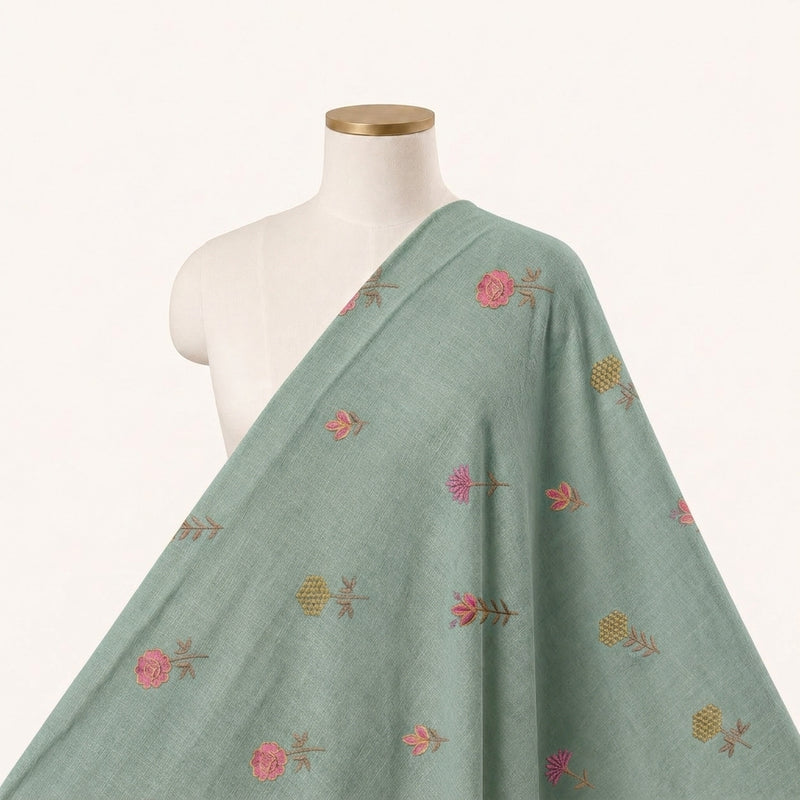 Floral Embroidery Linen Fabric - EA5014 - Saree Drape