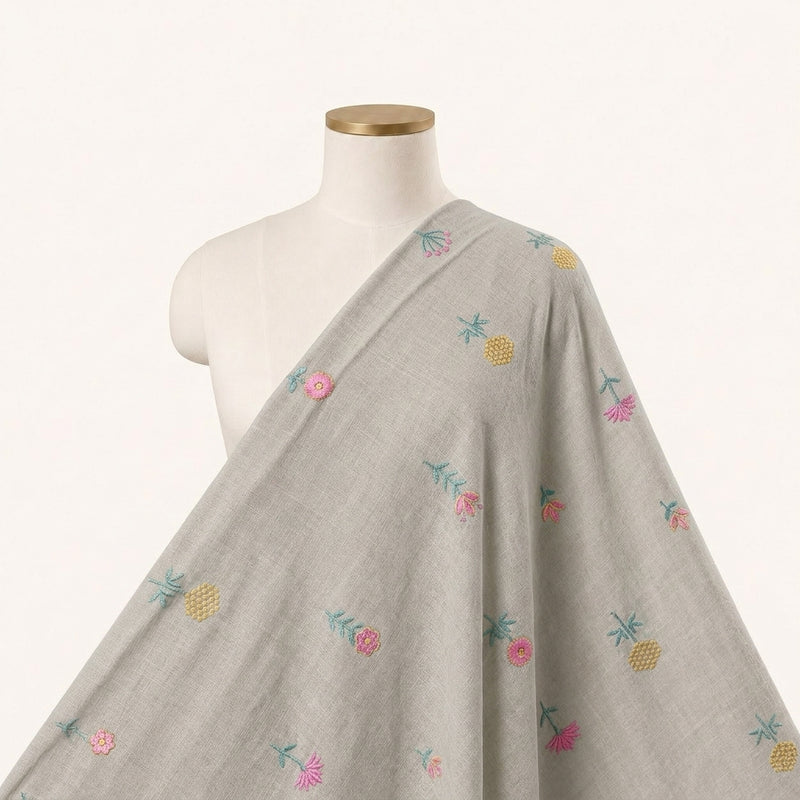 Floral Embroidery Linen Fabric - EA5015 - Saree Drape