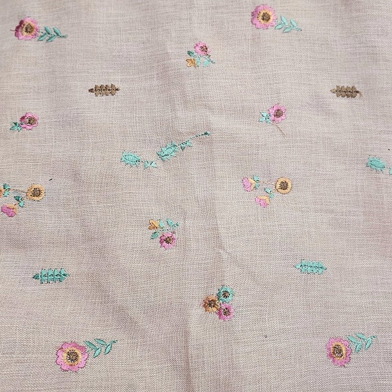 Floral Embroidery Linen Fabric - EA5016 - Flat Fabric