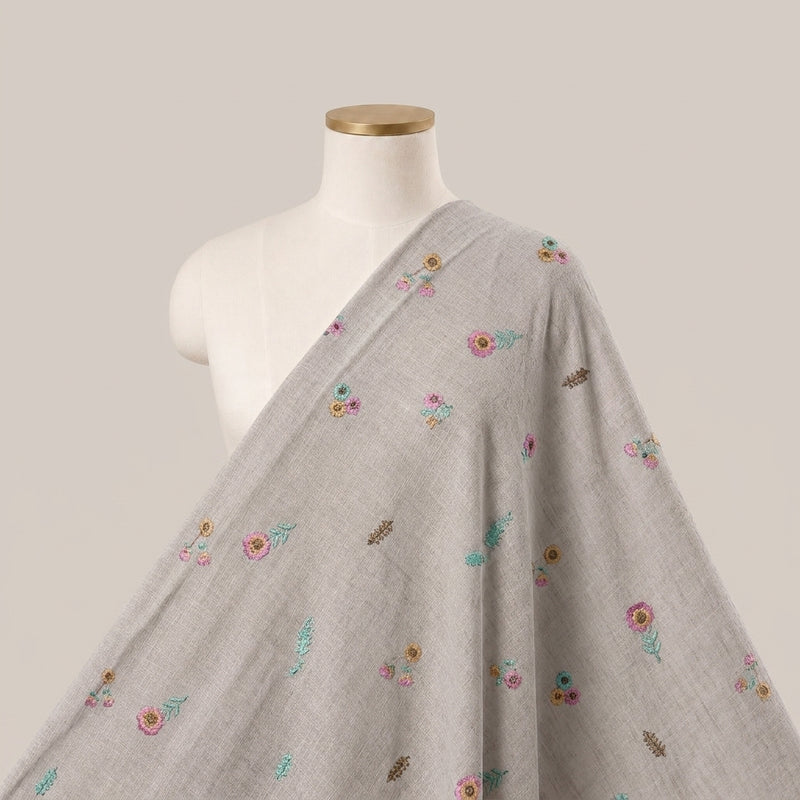 Floral Embroidery Linen Fabric - EA5016 - Saree Drape