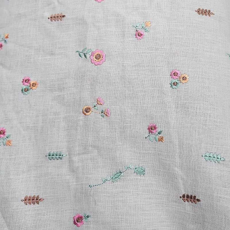 Floral Embroidery Linen Fabric - EA5017 - Flat Fabric