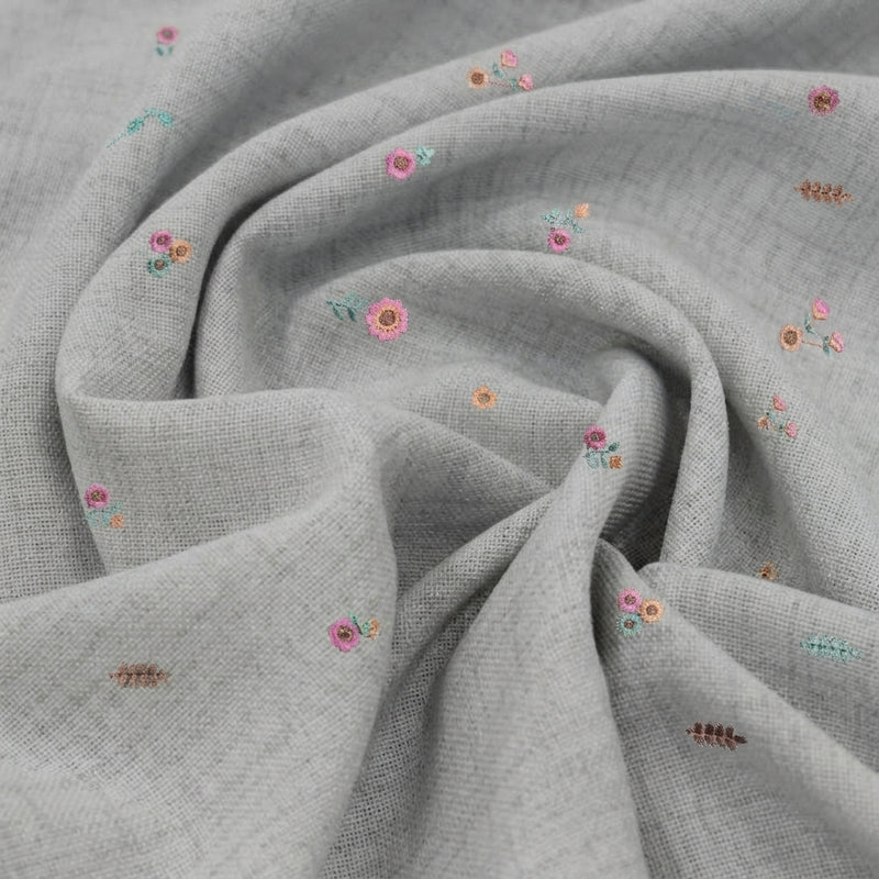 Floral Embroidery Linen Fabric - EA5017 - Swirl