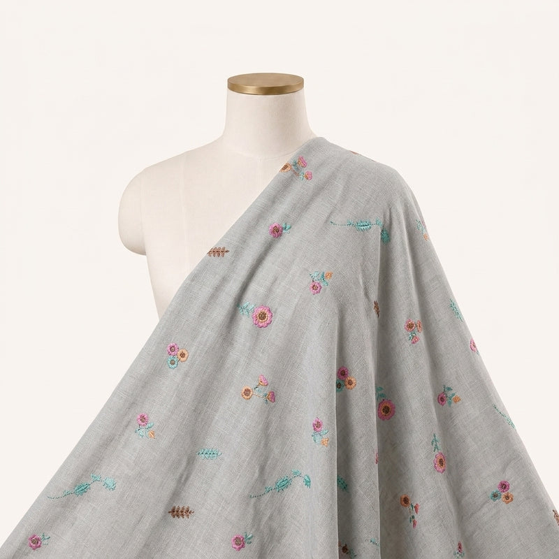 Floral Embroidery Linen Fabric - EA5017 - Saree Drape
