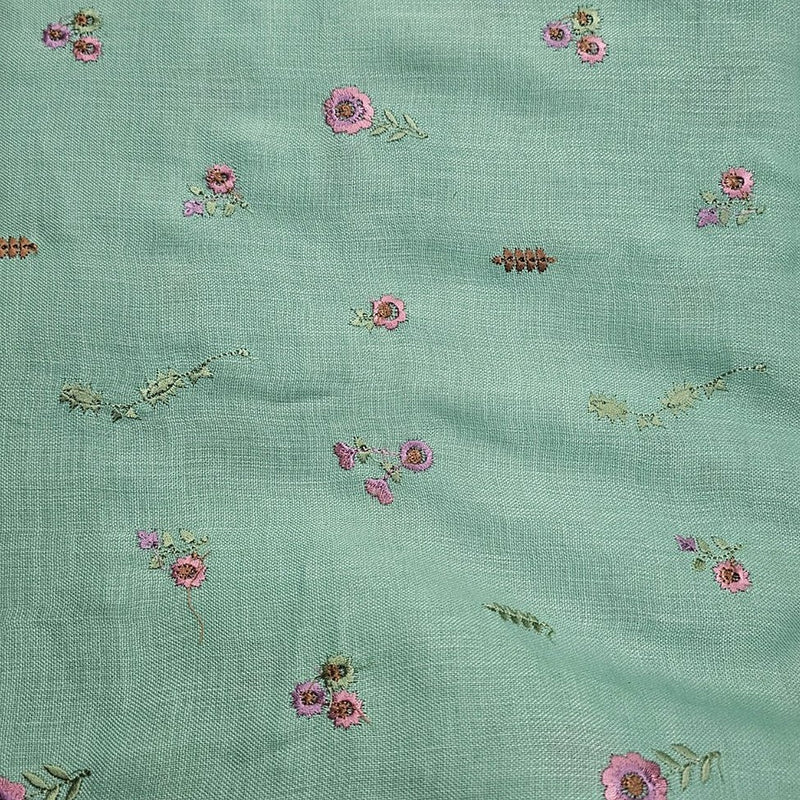 Floral Embroidery Linen Fabric - EA5018 - Flat Fabric