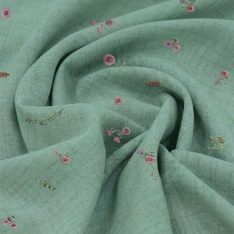 Floral Embroidery Linen Fabric - EA5018 - Swirl