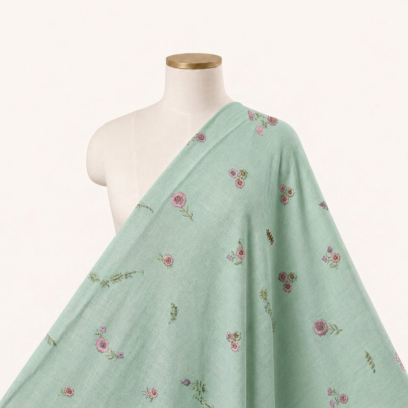 Floral Embroidery Linen Fabric - EA5018 - Saree Drape