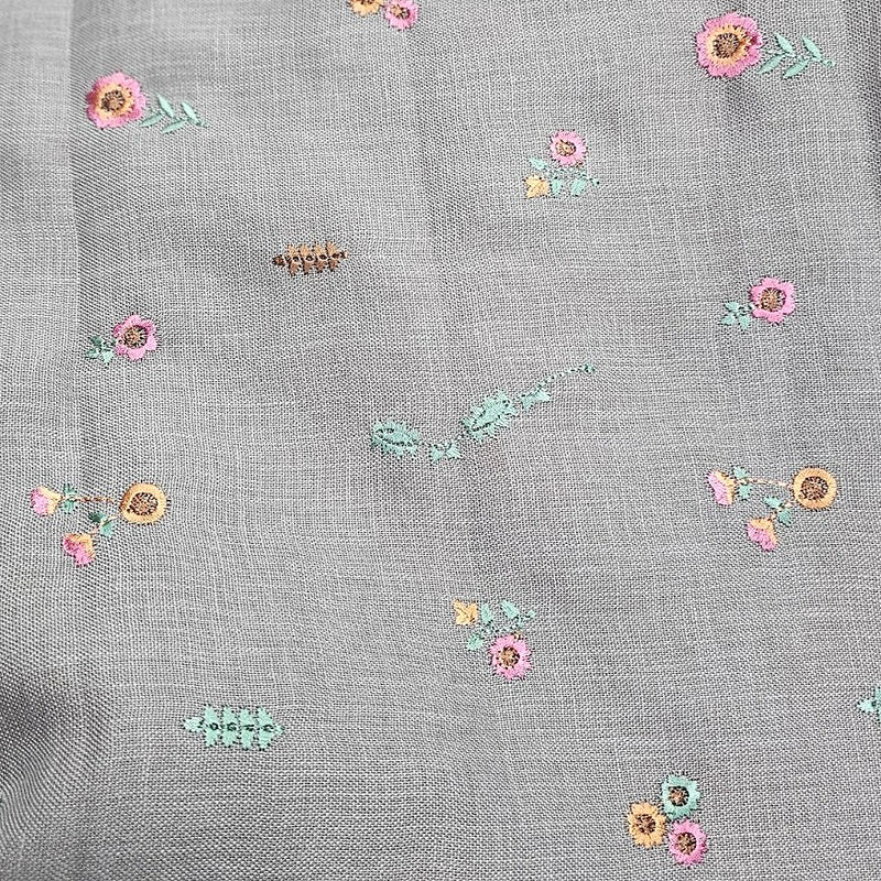 Floral Embroidery Linen Fabric - EA5019 - Flat Fabric