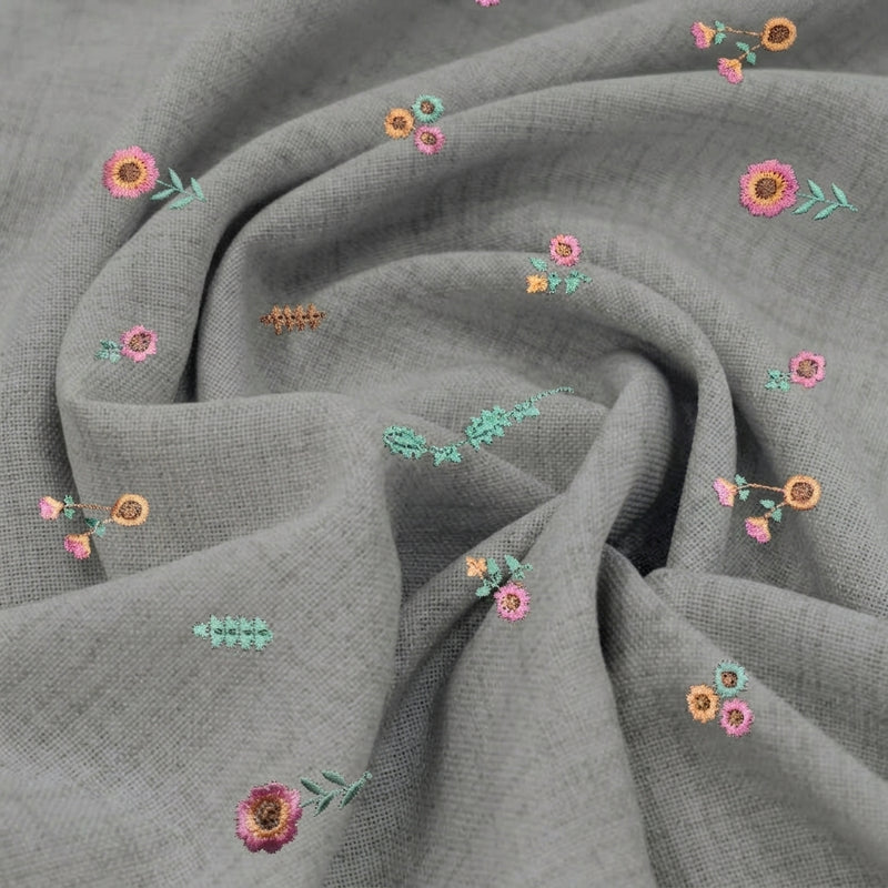 Floral Embroidery Linen Fabric - EA5019 - Swirl