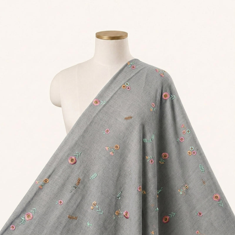 Floral Embroidery Linen Fabric - EA5019 - Saree Drape