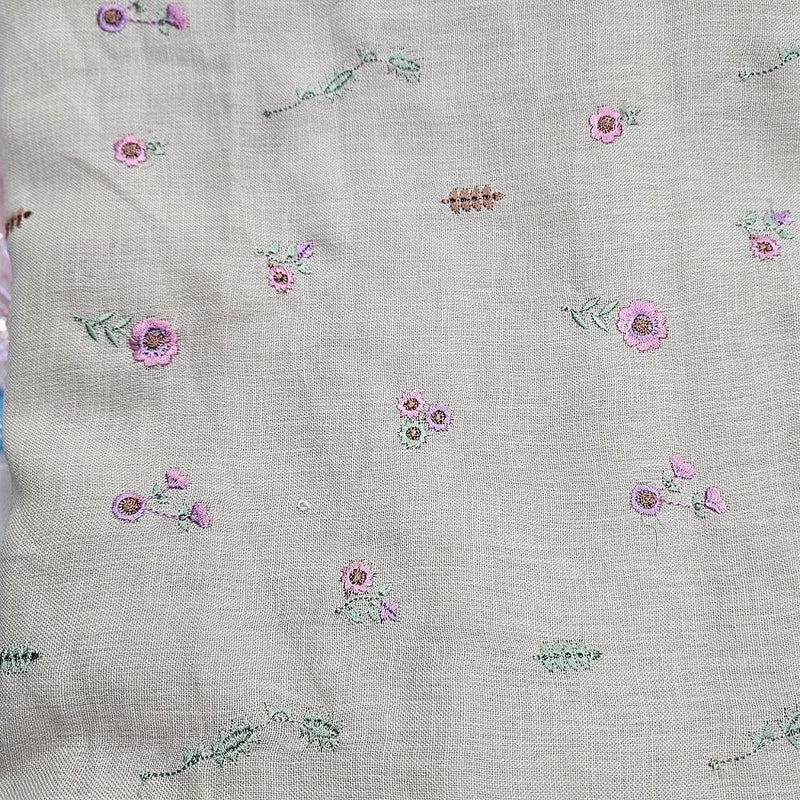 Floral Embroidery Linen Fabric - EA5020 - Flat Fabric