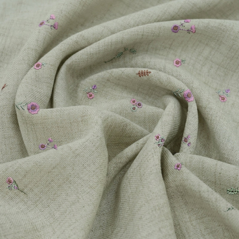 Floral Embroidery Linen Fabric - EA5020 - Swirl