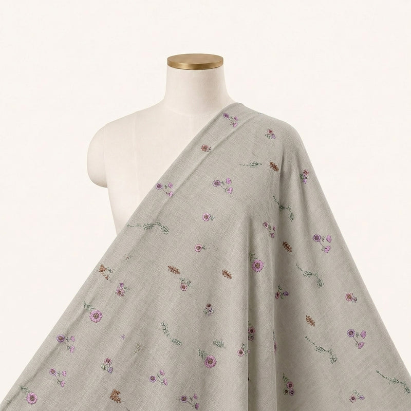 Floral Embroidery Linen Fabric - EA5020 - Saree Drape