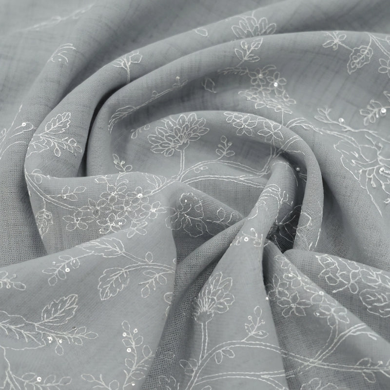Floral Embroidery Linen Fabric - EA5021 - Swirl