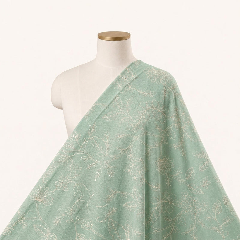 Floral Embroidery Linen Fabric - EA5023 - Saree Drape