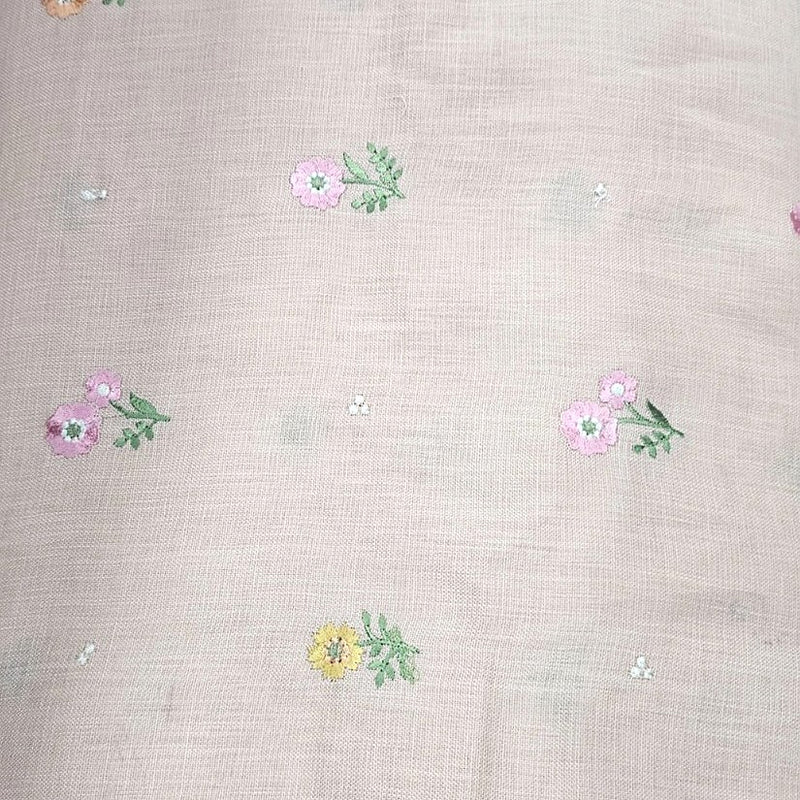 Floral Embroidery Linen Fabric - EA5026 - Flat Fabric