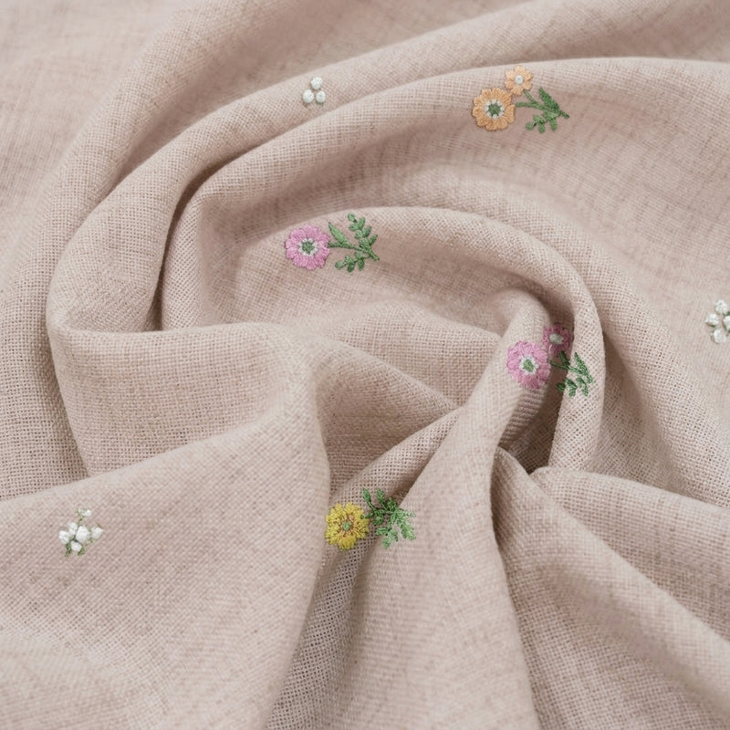 Floral Embroidery Linen Fabric - EA5026 - Swirl