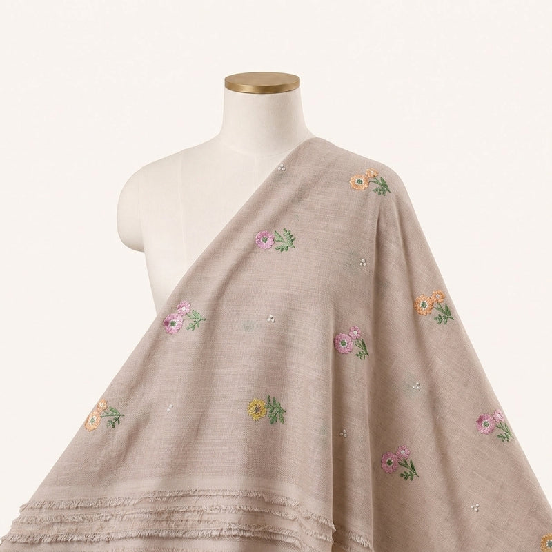 Floral Embroidery Linen Fabric - EA5026 - Saree Drape