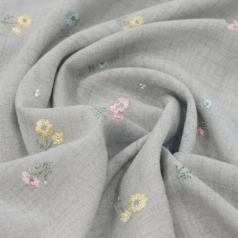 Floral Embroidery Linen Fabric - EA5027 - Swirl