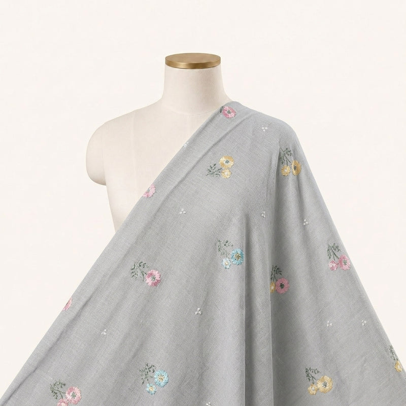 Floral Embroidery Linen Fabric - EA5027 - Saree Drape