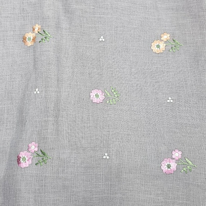 Floral Embroidery Linen Fabric - EA5028 - Flat Fabric
