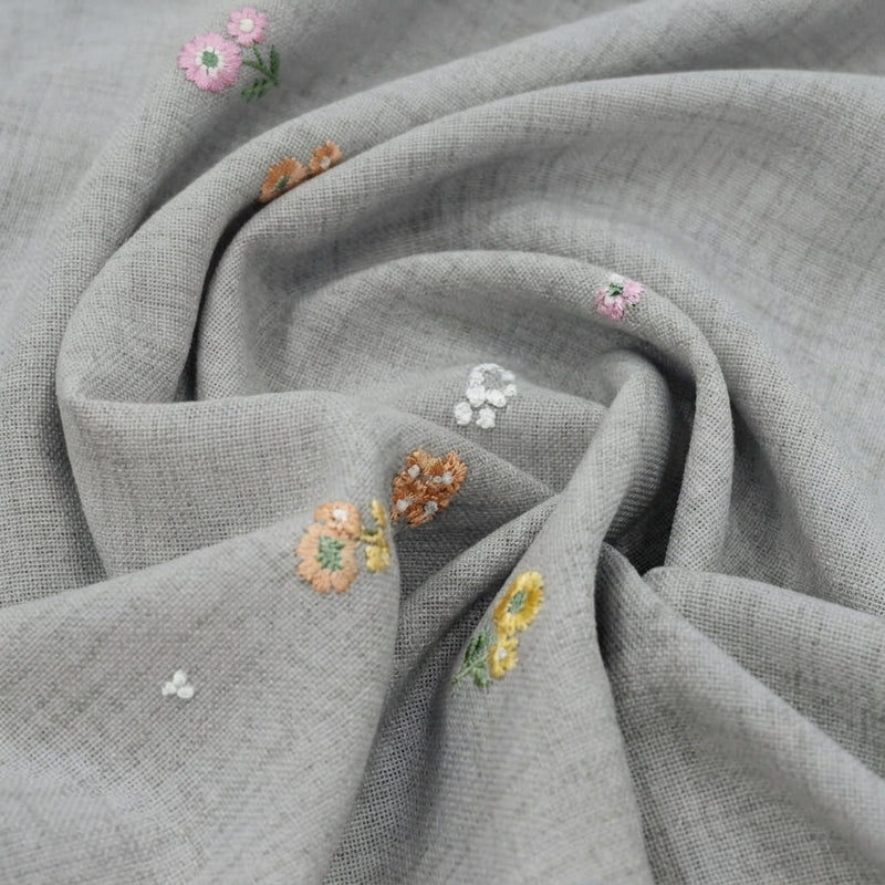 Floral Embroidery Linen Fabric - EA5028 - Swirl