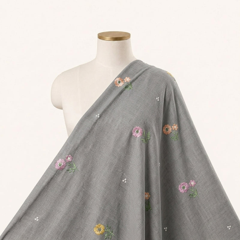 Floral Embroidery Linen Fabric - EA5028 - Saree Drape