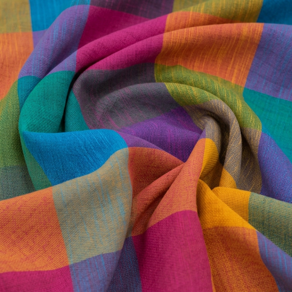 Swirled Madras Checks Multicolor Madras Checks Cotton Fabric