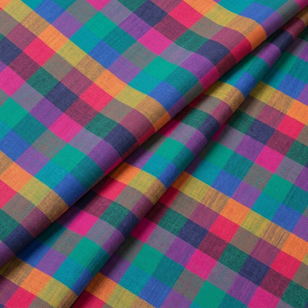Folded Checked Multicolor Checked Cotton Fabric
