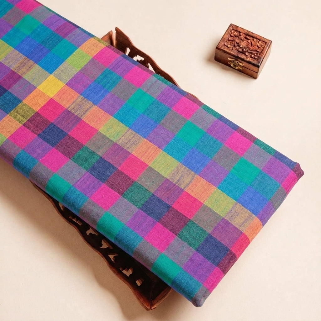 Multicolor Checked Cotton Fabric - EA5050 - EA5050 - tray_3