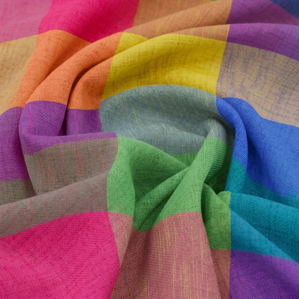 Swirled Madras Checks Multicolor Madras Checks Cotton Fabric