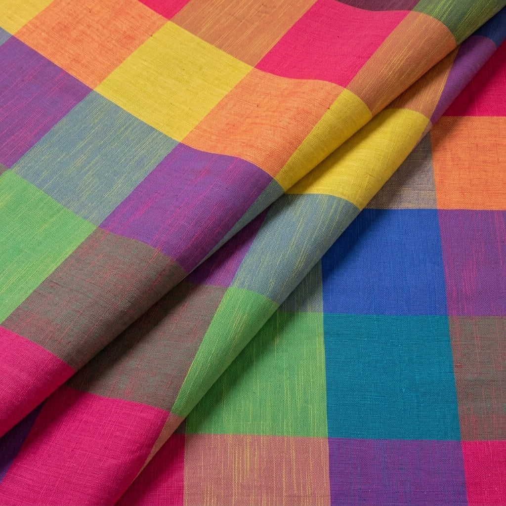 Folded Madras Checks Multicolor Madras Checks Cotton Fabric