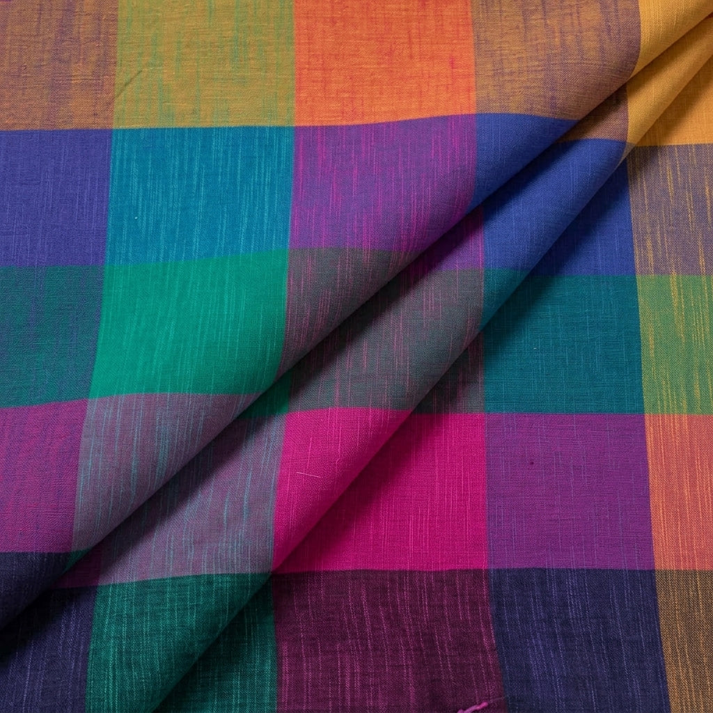 Folded Madras Checks Multicolor Madras Checks Cotton Fabric