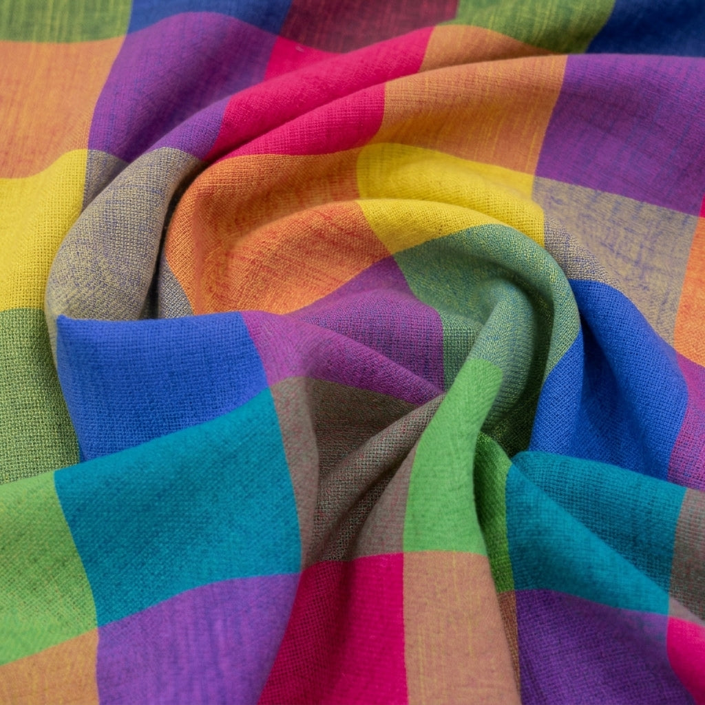 Swirled Checked Multicolor Checked Cotton Fabric
